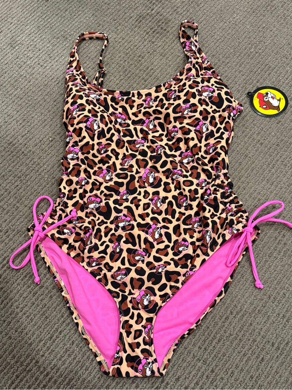 Buccee’s brand- Women’s Leopard Print One-Piece Swimsuit with Pink Accents